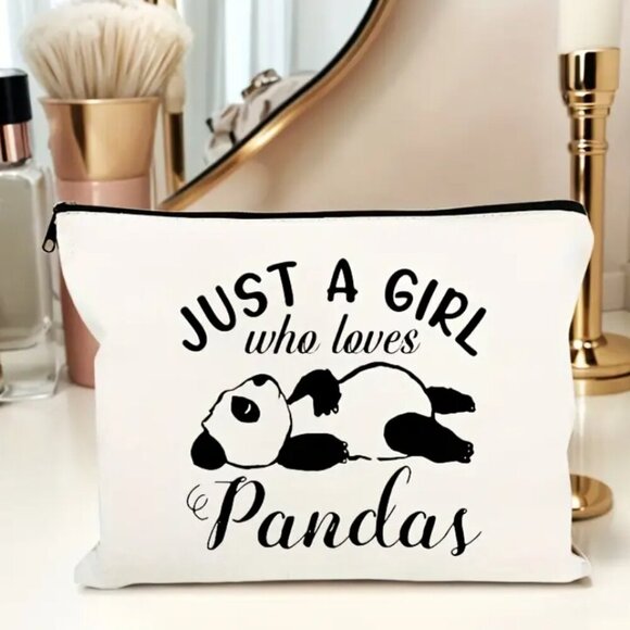 Cute Panda with Lettering Cosmetics Case Travel Bag with Zipper Pouch - Picture 2 of 5
